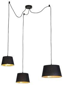 Stoffen Eettafel / Eetkamer Hanglamp met 3 katoenen kappen zwart met goud - Cava Klassiek / Antiek Minimalistisch E27 cilinder / rond rond Binnenverlichting Lamp