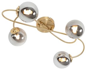 Moderne plafondlamp goud 4-lichts met smoke glas - Athens