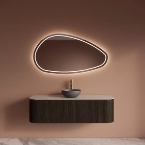 Gliss Design Alluro badmeubel ribbelfront met ronding links/rechts 140cm charcoal en wit marmer toppaneel