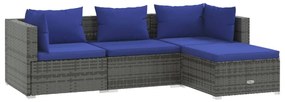 vidaXL 4-delige Loungeset met kussens poly rattan grijs