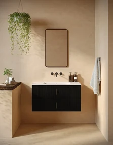 Muebles Marbella badmeubel ribbelfront 100cm zwart mat met witte wastafel zonder kraangat