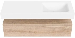 Zaro Alan badmeubel 130cm washed oak 1 lade met vrijhangende wastafel cloud rechts 1 kraangat talc