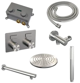 Brauer Brushed Edition thermostatische inbouw regendouche met staafhanddouche, rechte muurarm en hoofddouche 20cm set 49 RVS geborsteld PVD