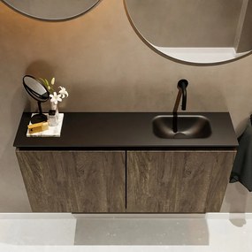 Mondiaz Ture 100cm toiletmeubel dark brown met wastafel urban rechts geen kraangat