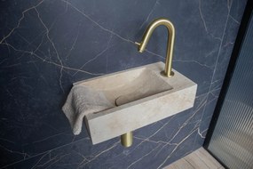 Saniclear White Travertin fonteinset met gebogen kraan in geborsteld messing