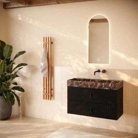 Muebles Murcia badmeubel ribbelfront 100cm zwart mat met Dark Emperador wastafel zonder kraangat