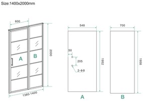 Mueller Skyline nisdeur met vaste wand 140x200 mat zwart anti-kalk