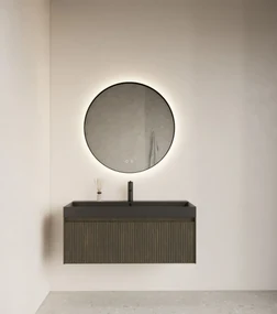 Gliss Design Athena ronde spiegel mat zwart 90cm met verlichting en verwarming
