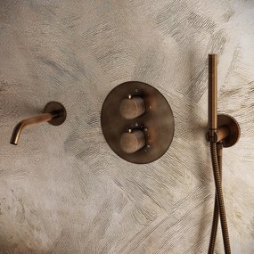 Saniclear Antique Curved rond inbouw thermostaat met inbouwdeel verouderd messing