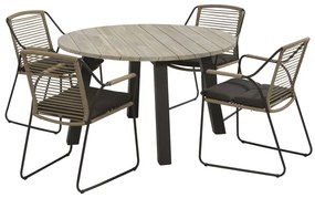 4 Seasons Outdoor | Scandic tuinset derby dining tafel teak top met aluminium poten rond  Tuintafel    houtkleur weerbestendig