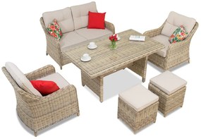 Toledo Apetito 4 technorattan set met beige Garden Point poefs