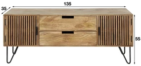 Tv-meubel Mangohout Met Ribbel Deuren - 135x35x55cm.