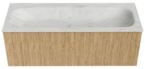 Mondiaz Kurve-dlux 120cm badmeubel oak met 1 lade en wastafel big large midden 2 kraangaten opalo