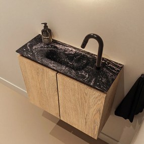 Mondiaz Ture DLux toiletmeubel 60cm washed oak met wastafel lava midden met kraangat