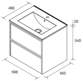 Muebles Project badmeubel 60cm met 2 lades en wastafel zwart mat