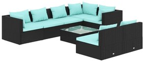 vidaXL 8-delige Loungeset met kussens poly rattan zwart