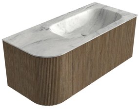 Mondiaz Kurve-dlux 105cm badmeubel ronding links dusk met 1 lade en deur en wastafel big small rechts zonder kraangat opalo