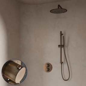 Saniclear Antique Curved inbouw regendouche rond met 30cm hoofddouche, muurarm en glijstang verouderd messing