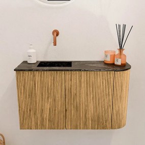 Mondiaz Joya DLux 70cm toiletmeubel ronding rechts oak met wastafel faye links zonder kraangat lava