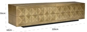 Richmond Interiors Collada Gouden Tv-meubel - 220x40x50cm.