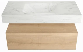 Mondiaz Alan DLux badmeubel 100cm washed oak 1 lade met wastafel opalo midden zonder kraangat