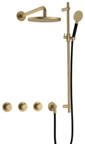 Hotbath Cobber IBS70 inbouwdouche met ronde handdouche, 30cm hoofddouche en glijstang messing geborsteld