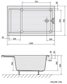 Polysan Jazz zitbad 120x75cm wit