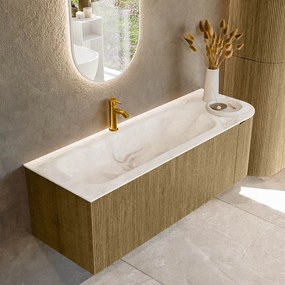 Mondiaz Kurve-dlux 135cm badmeubel ronding rechts dusk met 1 lade en deur en wastafel big medium kraangat links frappe