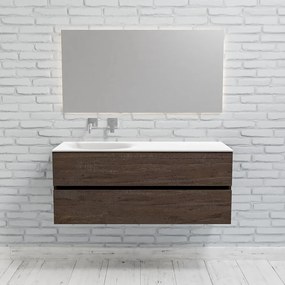 Zaro Sevilla Solid Surface badmeubel 120cm donker eiken zonder kraangat spoelbak links met 2 lades