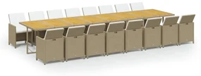 vidaXL 17-delige Tuinset met kussens poly rattan beige