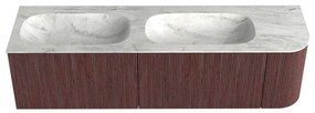 Mondiaz Kurve-dlux 165cm badmeubel ronding rechts ruby met 2 lades en 1 deur en wastafel stor small dubbel/links zonder kraangat opalo