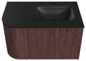 Mondiaz Kurve 75cm badmeubel ronding links ruby met 1 lade en deur en wastafel grunne kraangat rechts urban