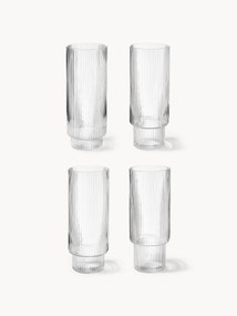 Mondgeblazen longdrinkglazen Ripple met groefreliëf, 4 stuks