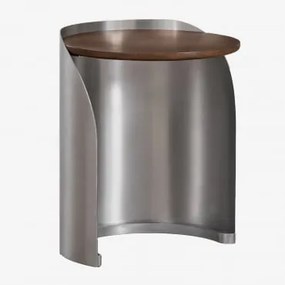 Set Van 2 Ronde Nachtkastjes In Mangohout En Roestvrij Staal Xireisa Ø45 Cm - ↑55 Cm - Sklum
