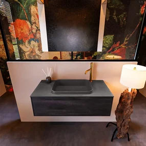 Mondiaz Erin 100cm badmeubel Antracite met 1 lade en donkergrijze wastafel midden 1 kraangat