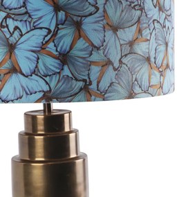 Tafellamp brons met velours vlinder kap 50 cm - Bruut Art Deco E27 cilinder / rond Binnenverlichting Lamp