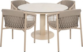 4 Seasons Outdoor Allora tuinset latte met Sarah tafel met geprint keramisch blad Ø 120 cm SALE Tuinset   beige weerbestendig