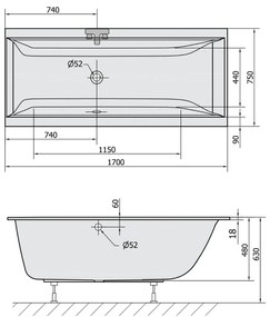 Polysan Cleo Slim ligbad 170x75x48cm wit