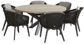 4 Seasons Outdoor Belize dining set met Louvre tafel Ø 160 cm  Tuinset    houtkleur weerbestendig