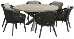 4 Seasons Outdoor Belize dining set met Louvre tafel Ø 160 cm Tuinset houtkleur weerbestendig