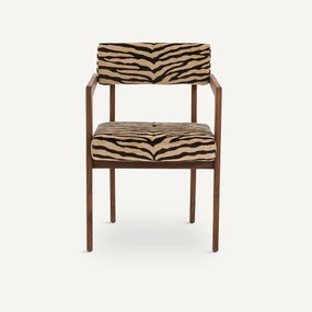 Tafelfauteuil in notenhout, jacquard stof, Izag