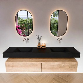 Zaro Alan badmeubel 190cm washed oak 2 lades met vrijhangende wastafel cloud dubbel zonder kraangat urban
