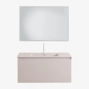 Macrae Zwevend Houten Badkamermeubelset Met Geïntegreerde Wastafel Beige – Linnen & Rechthoekige Led En Anticondens 100x70 Cm Riben - Sklum