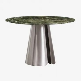 Ronde Eettafel Ø120 Cm Van Roestvrij Staal Baelor Groen Marmer Forest - Sklum