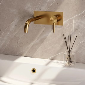 Brauer Stripe inbouw wastafelkraan ColdStart met gebogen uitloop en afdekplaat model A1 messing geborsteld PVD