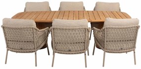 4 Seasons Outdoor Sardinia low dining set latte met Capri low barrel tafel  Tuinset    beige weerbestendig