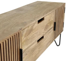 Tv-meubel Mangohout Met Ribbel Deuren - 135x35x55cm.