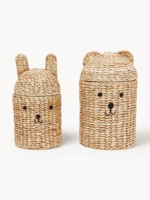 Handgemaakte opbergmanden Bear & Rabbit met deksel, set van 2