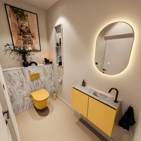 Mondiaz Ture DLux toiletmeubel 80cm ocher met wastafel glace rechts met kraangat