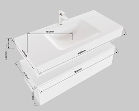 Mondiaz Alan DLux badmeubel 90cm plata 1 lade met wastafel opalo midden 1 kraangat